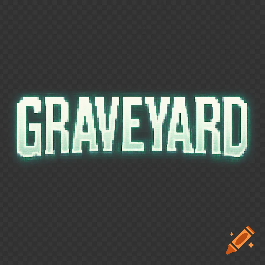 Pixelated neon text spelling 'GRAVEYARD' against a transparent background.