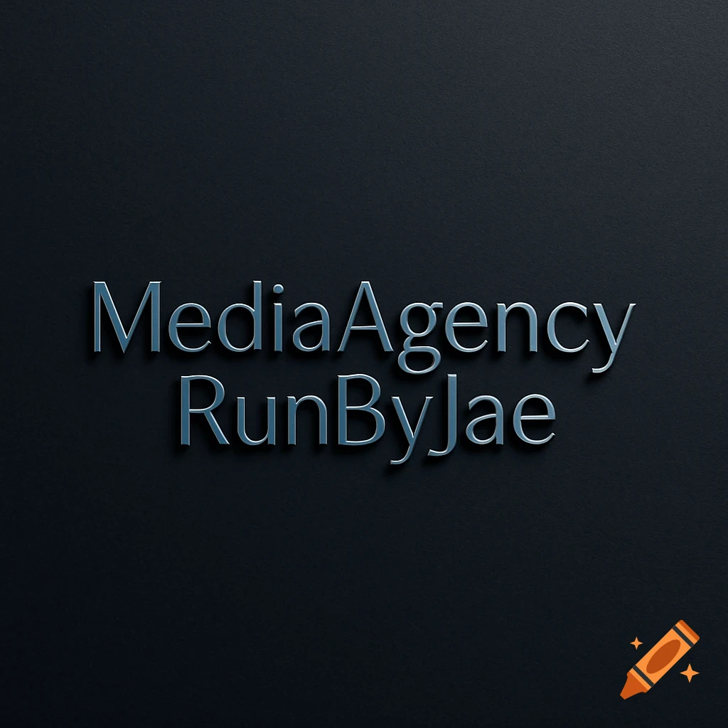 A clean, dark-themed logo with the text MediaAgency RunByJae in a glossy, metallic font.