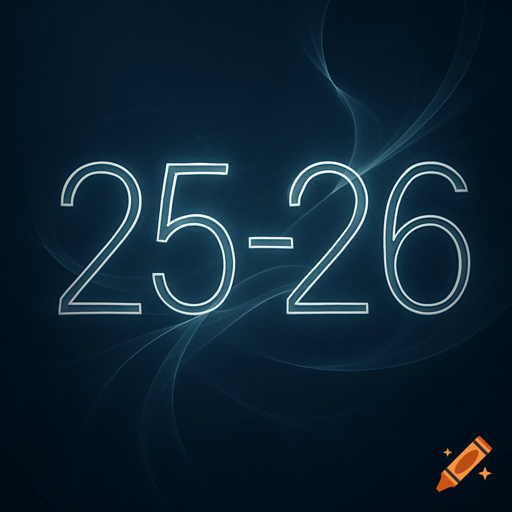 Glowing outline of the numbers 25-26 against a dark blue background with wavy light lines.