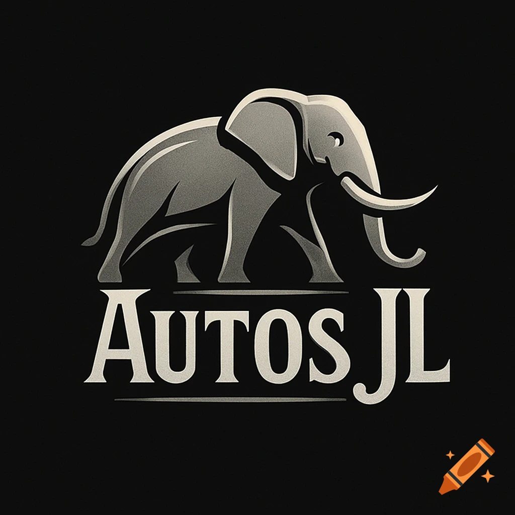 A stylized gray elephant logo with the text Autos JL below it on a black background.