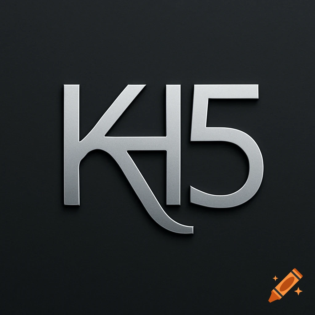 A metallic silver logo design featuring the intertwined letters 'KH' and the number '15' on a dark gray background.