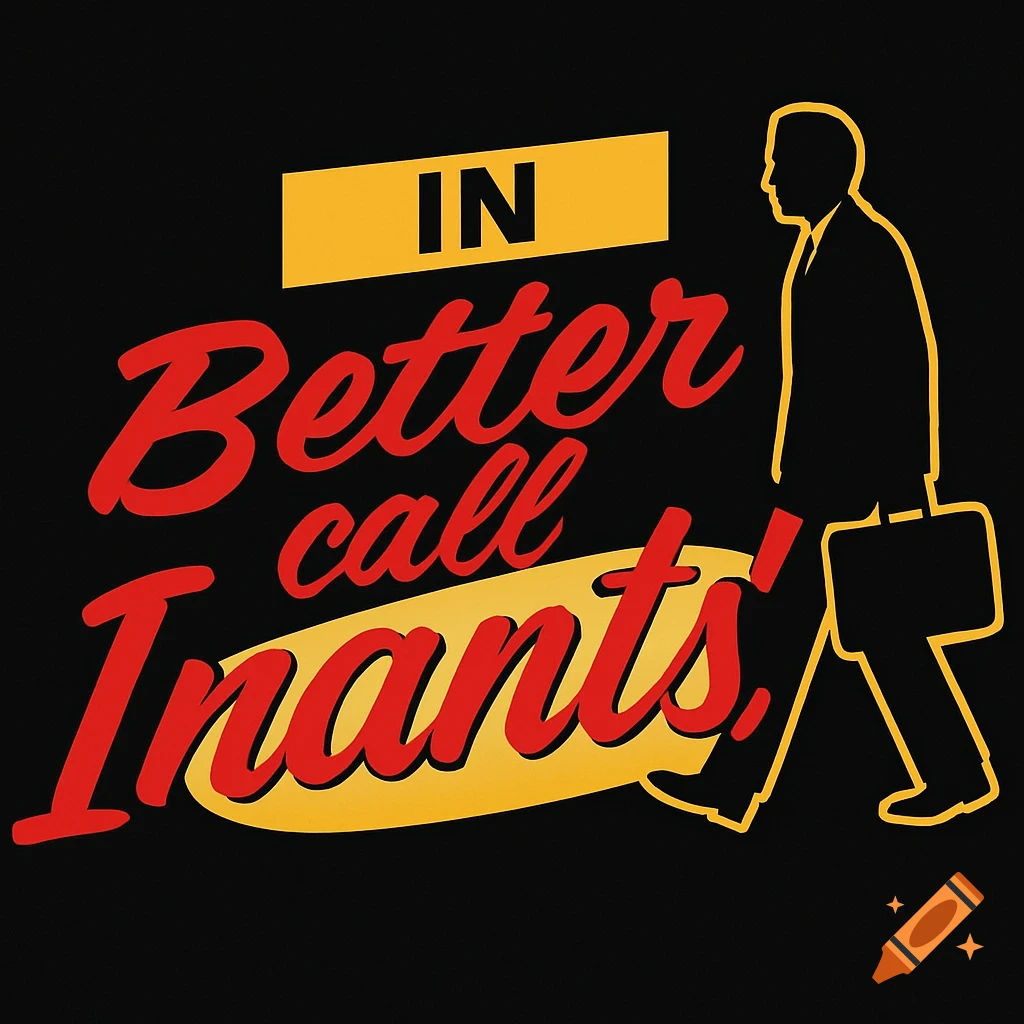 A graphic design parody of the Better Call Saul logo with a man's silhouette and the text 'IN Better call Inants!'.