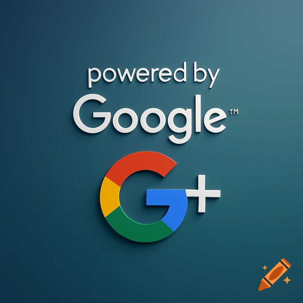 The Google+ logo with 'powered by Google™' text above it on a dark blue background.