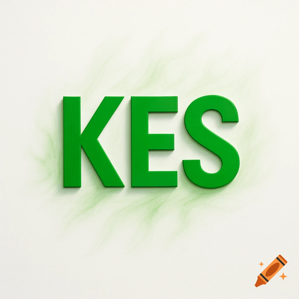 Bold green letters 'KES' cast shadows on a white background with a subtle green mist.