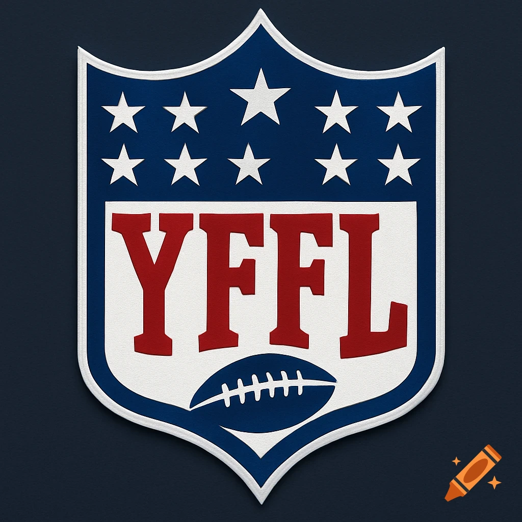 A red, white, and blue shield logo similar to the NFL emblem, with 'YFFL' in red letters, stars, and a football.