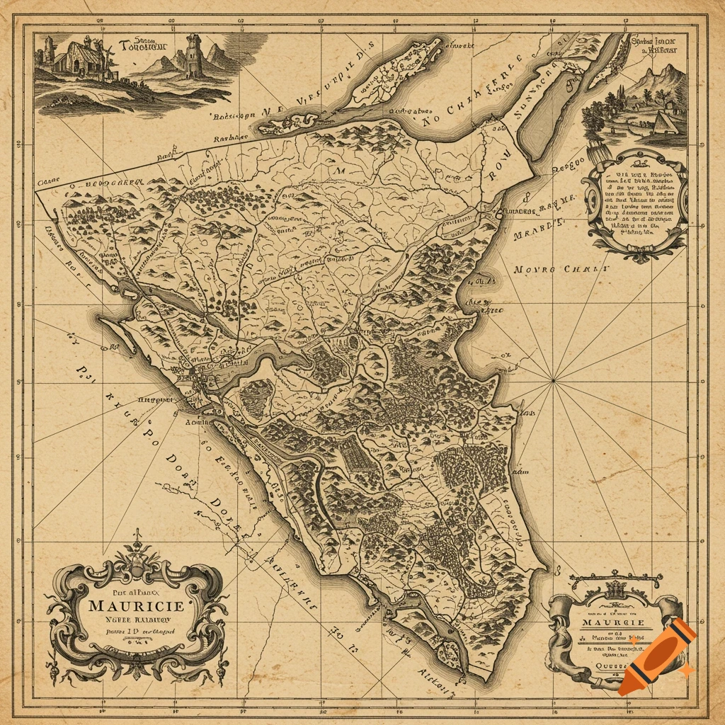 An old-style topographical map of the Mauricie region in Quebec, rendered in sepia tones with engraved details.