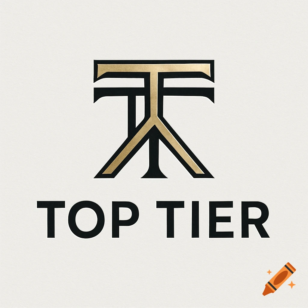 A black and gold intertwined 'TT' monogram logo above the text 'TOP TIER' on an off-white background.
