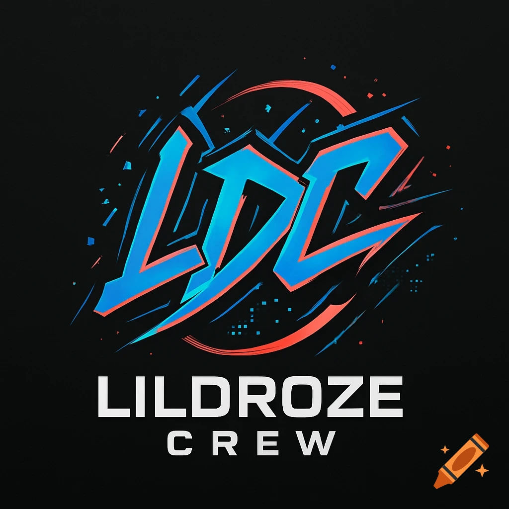A black background with a stylized blue and orange 'LDC' logo. Below it, white text reads 'LILDROZE CREW'.