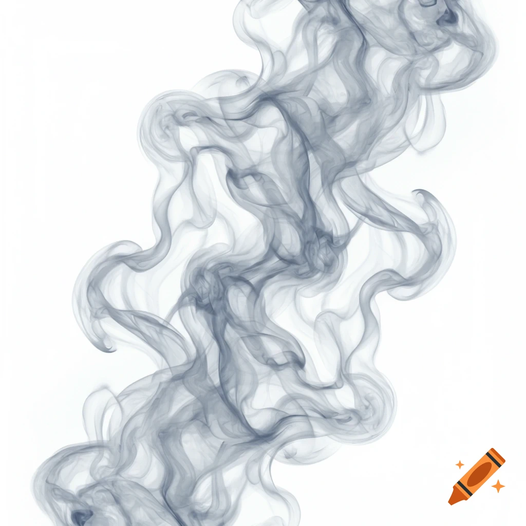 Gray swirling smoke on a white background.