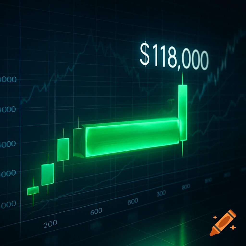 A financial chart with a large green horizontal bar indicating $118,000.