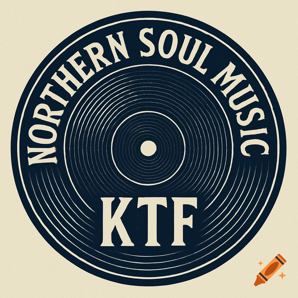 A dark blue and cream round record label with text 'Northern Soul Music' and 'KTF' and concentric grooves.