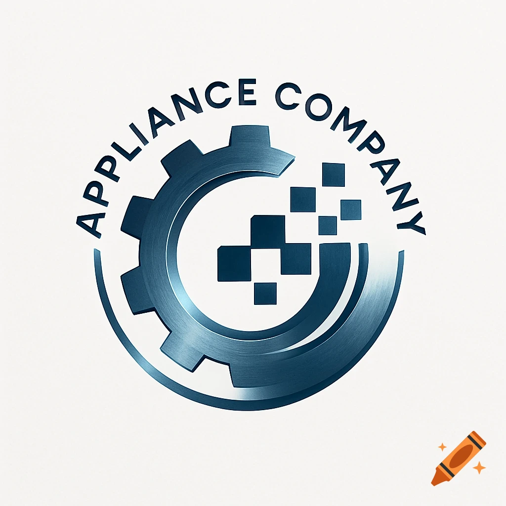A blue metallic logo featuring a gear and dissolving digital squares, with the text 'APPLIANCE COMPANY' curved above it.