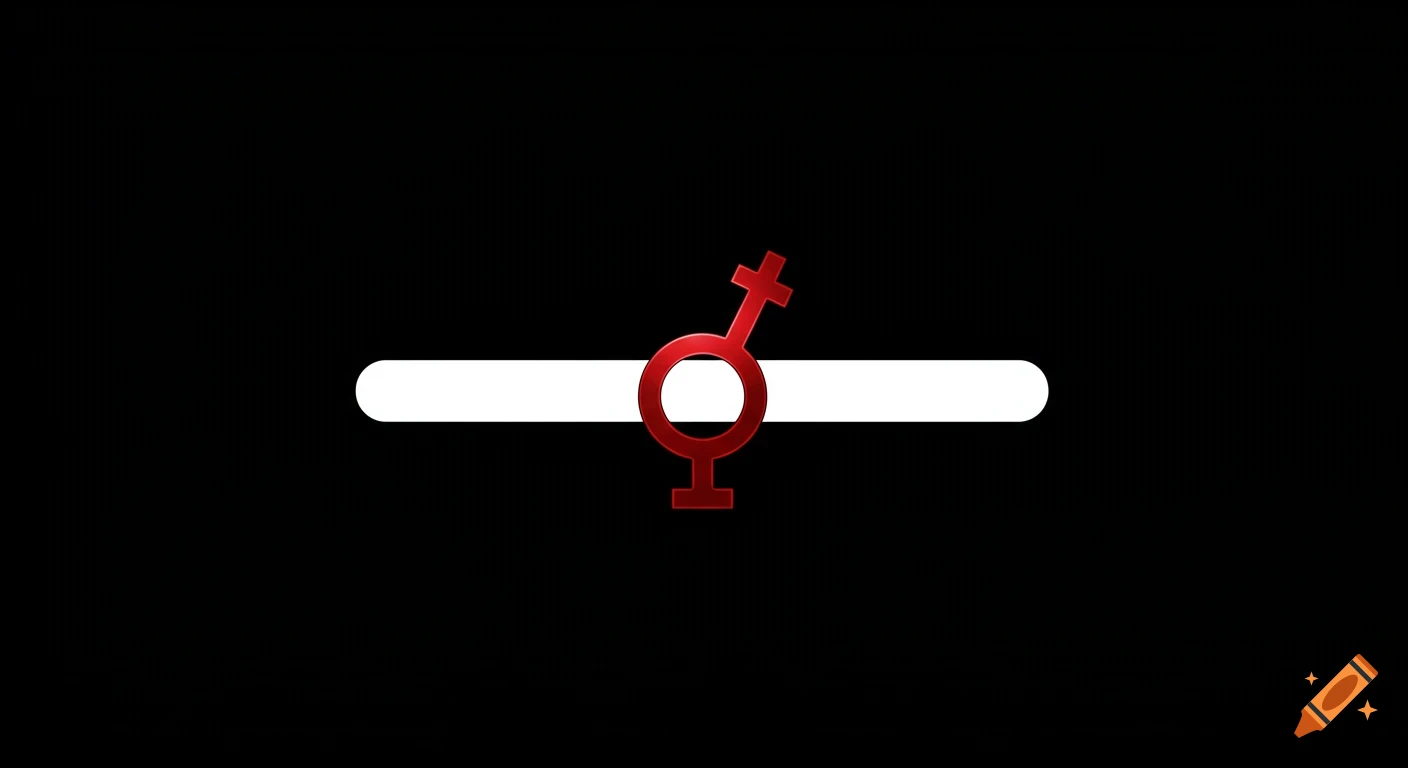 A red Mars symbol centered on a thick white horizontal line against a black background.