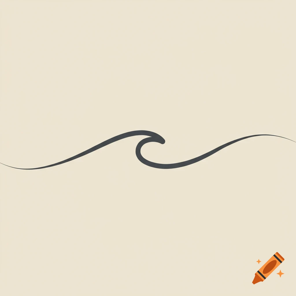 A minimalist charcoal gray wave line symbol on a light beige background.