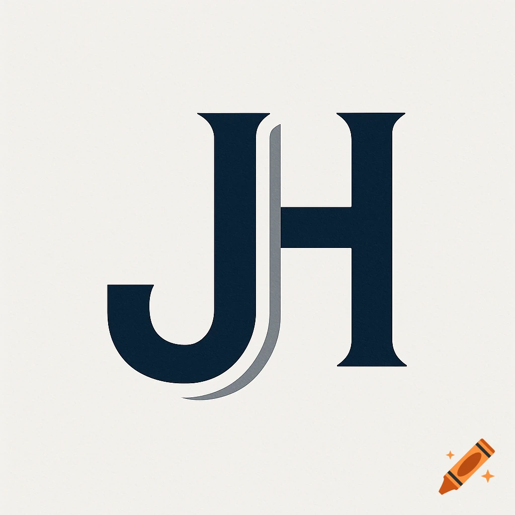 Dark blue capital letters 'JH' forming a logo on a light off-white background, with a subtle shadow effect.