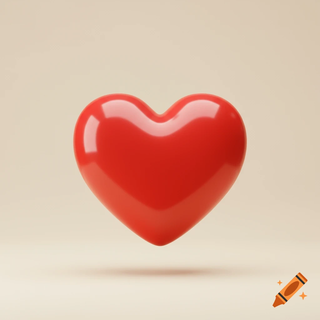 A shiny red heart floats against a plain beige background.