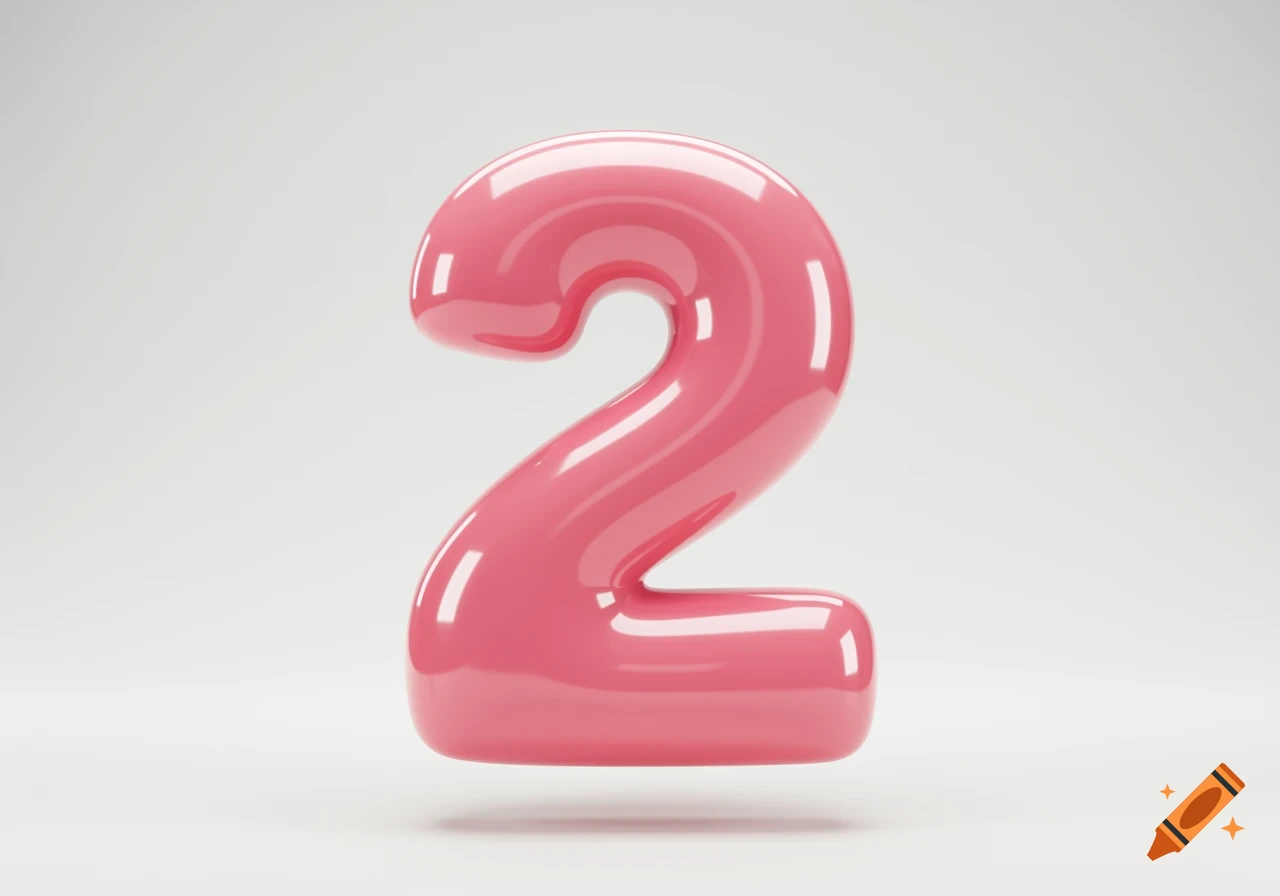 A glossy pink balloon shaped like the number 2 floats on a soft white background.