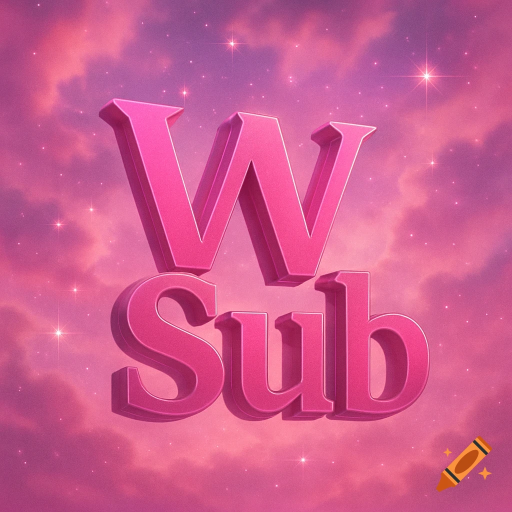Pink 3D letters spelling 'W Sub' against a sparkling pink and purple cloudy sky.