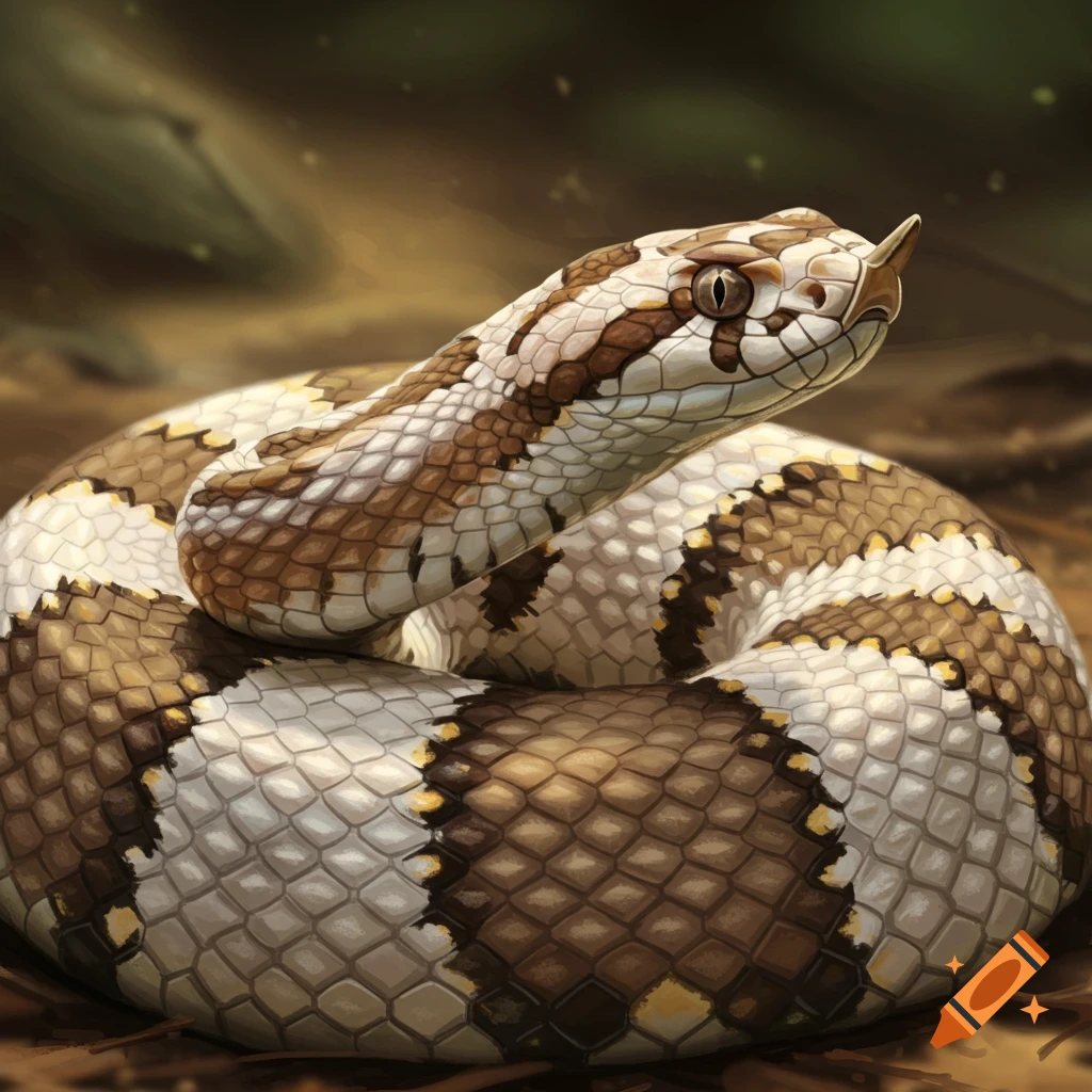 A piebald Western Hognose snake coiled, showing distinct white and brown scales, an upturned snout, and keeled texture.