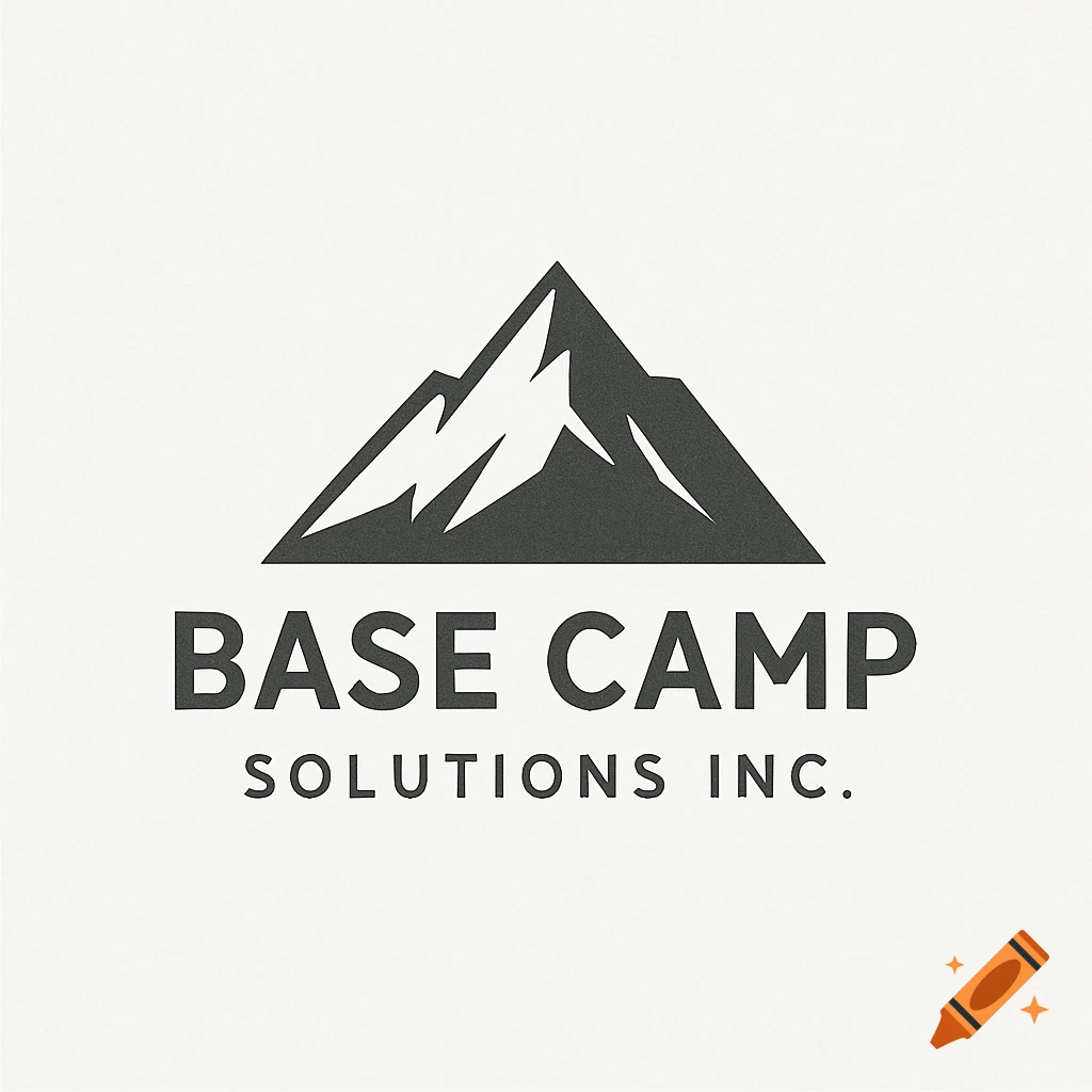 A clean, simple logo featuring a dark gray mountain silhouette above the text "BASE CAMP SOLUTIONS INC." on an off-white background.