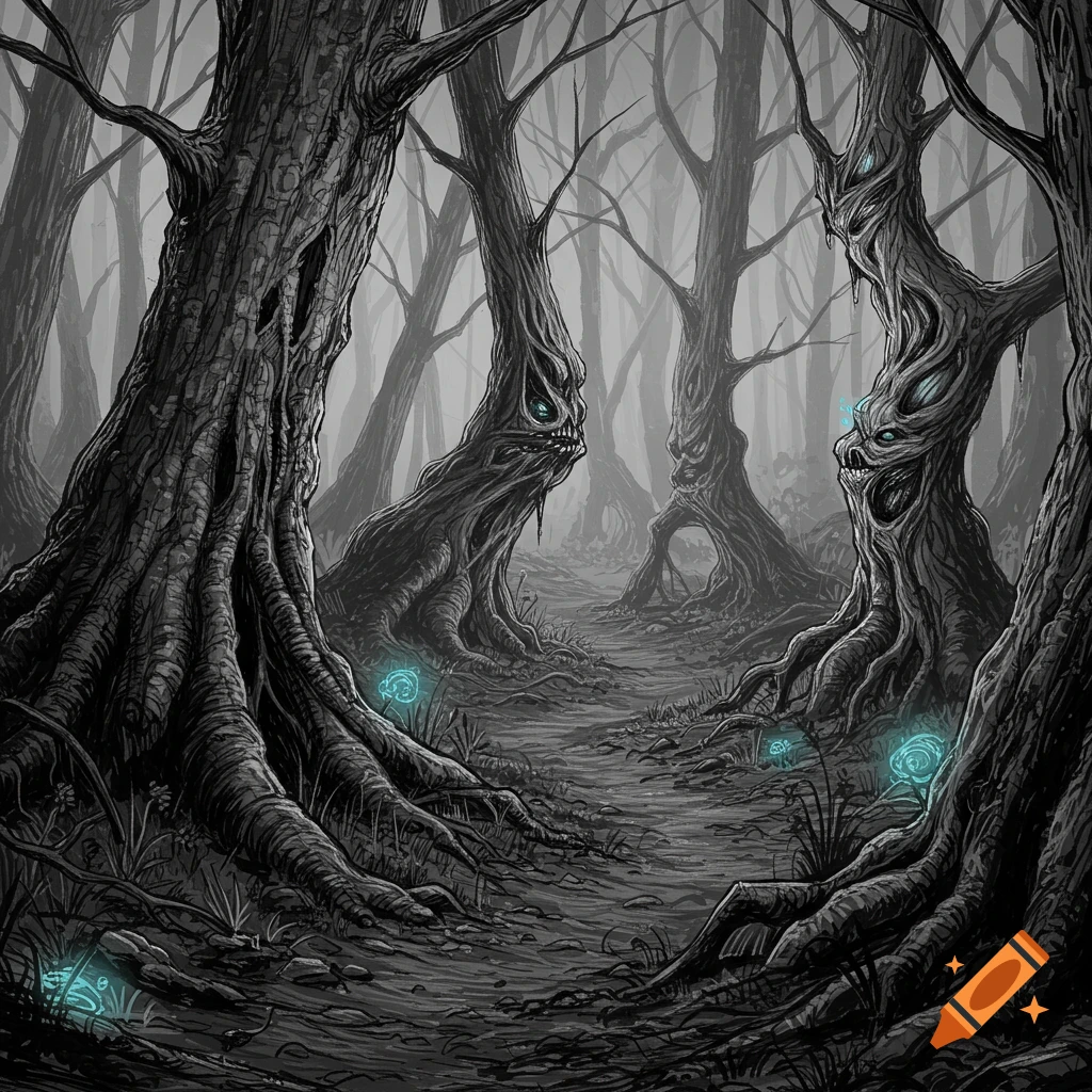 A Dark Forest, Resembling Amazon Forest, With Lots of Trees