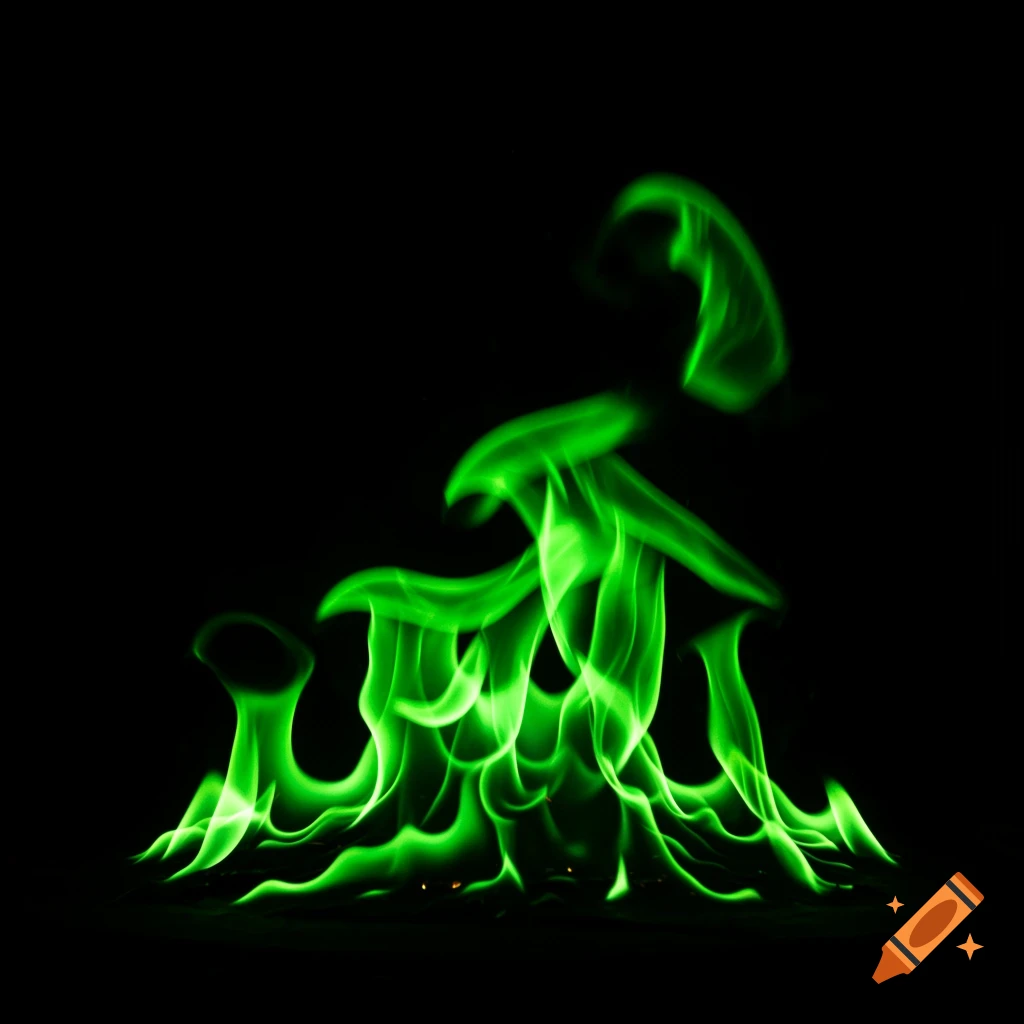 Vibrant green and lime flames against a dark black background.