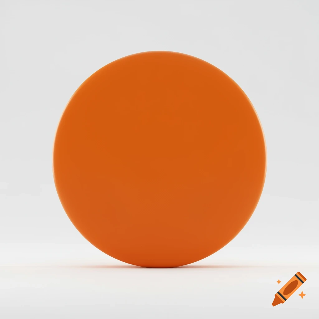 A perfect orange circle stands upright on a bright white background with subtle shadows.