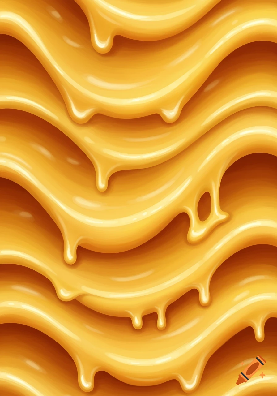 Wavy, dripping seamless pattern of golden melted cheese.