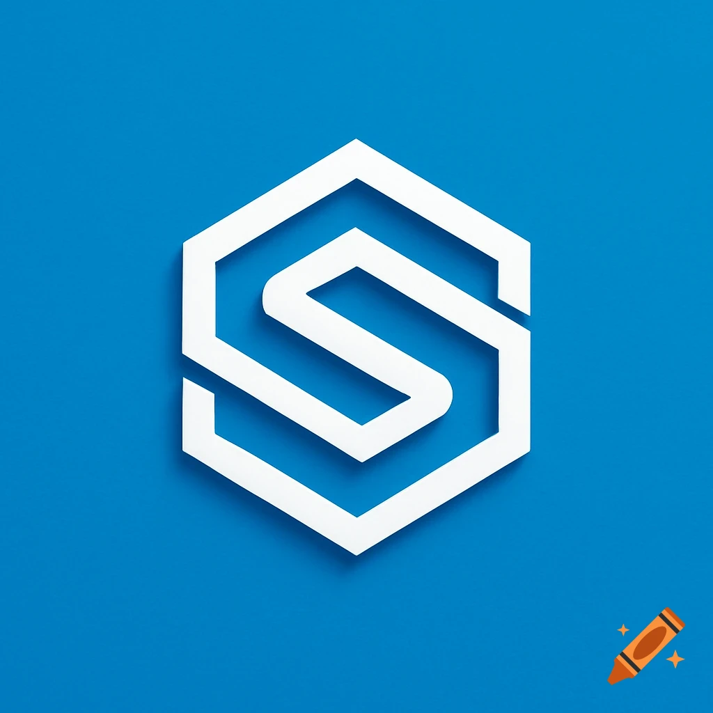 A modern company logo with a stylized white letter S inside a hexagonal outline, all against a solid blue background.