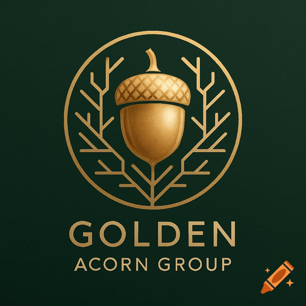 Golden acorn and branch logo in a circle on dark green, with 'GOLDEN ACORN GROUP' text.