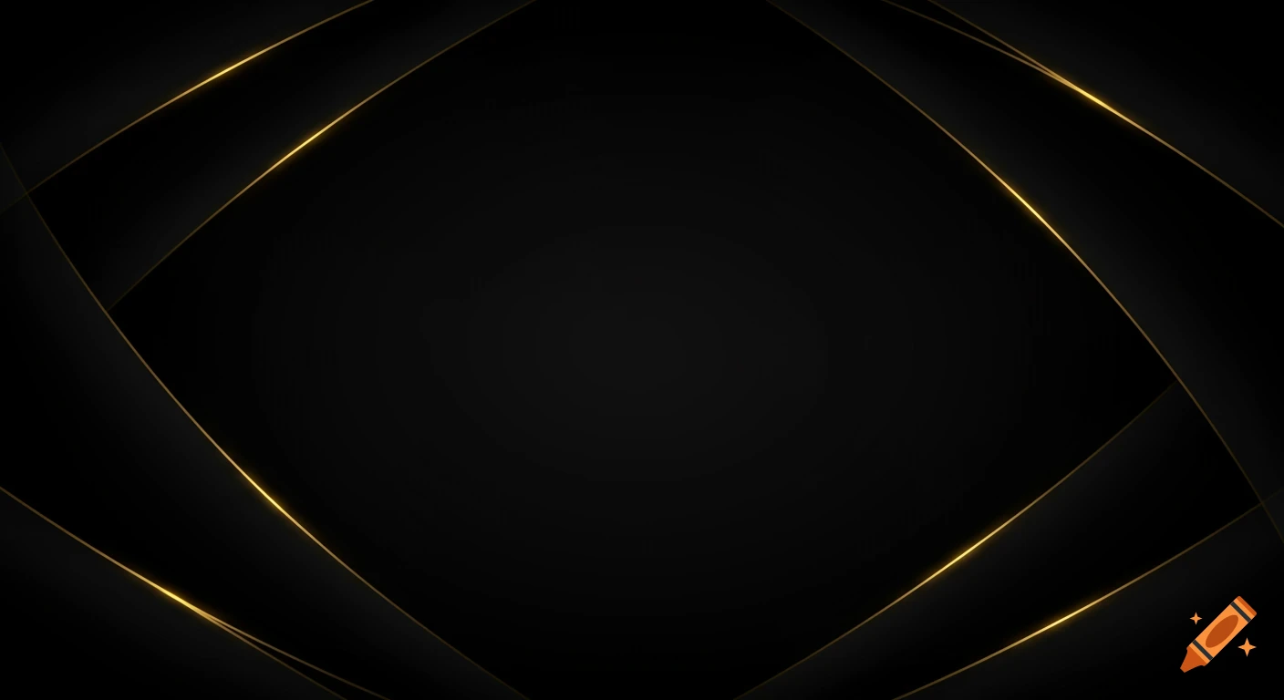 A dark, minimalist abstract background with subtle gold lines forming a geometric border around a central empty space.