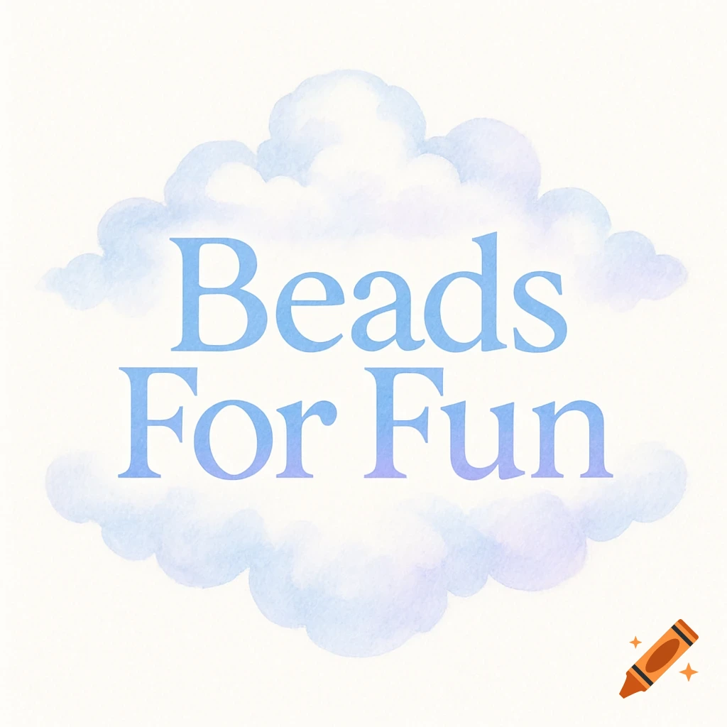A logo featuring the words "Beads For Fun" in a blue and purple gradient serif font, centered within a light blue watercolor cloud shape against a white background.