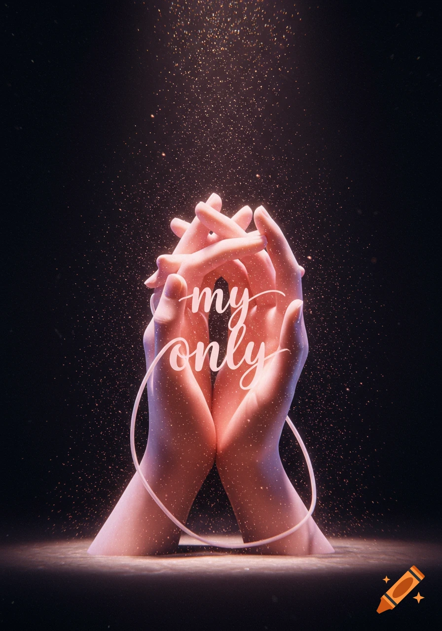 Two intertwined hands with glowing cursive text 'my only' on a dark, sparkling background.