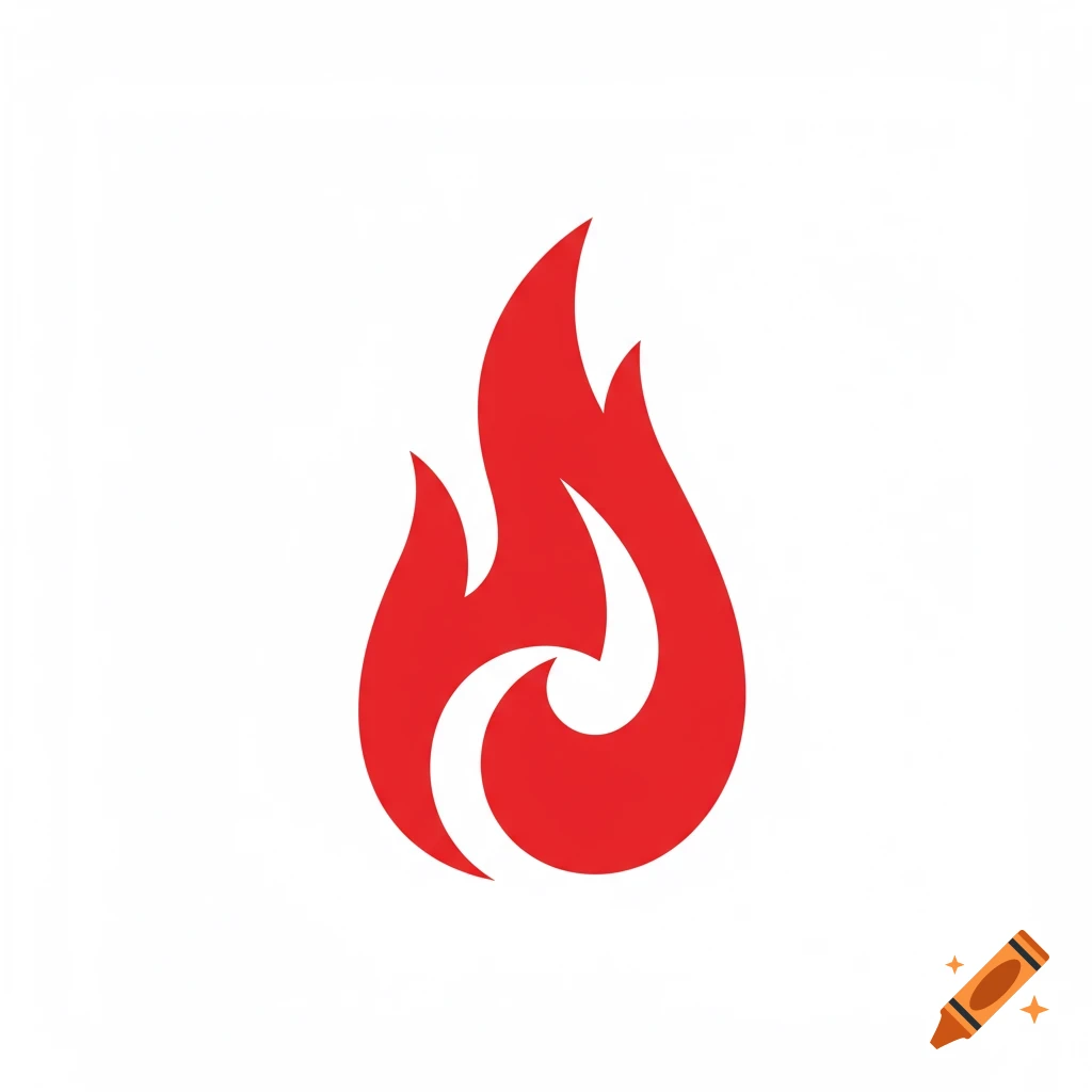 A simple, stylized red flame icon on a white background.