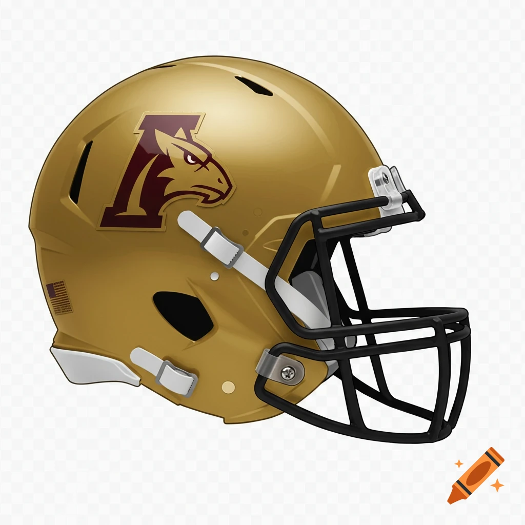 A gold football helmet with a maroon Arizona State Sun Devils 'A' and hawk logo on the side, against a transparent background.