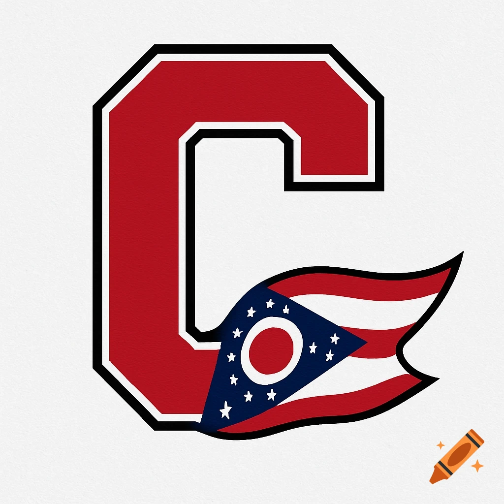 A stylized red block letter 'C' outlined in black and white, with a waving Ohio state flag integrated into its bottom right.