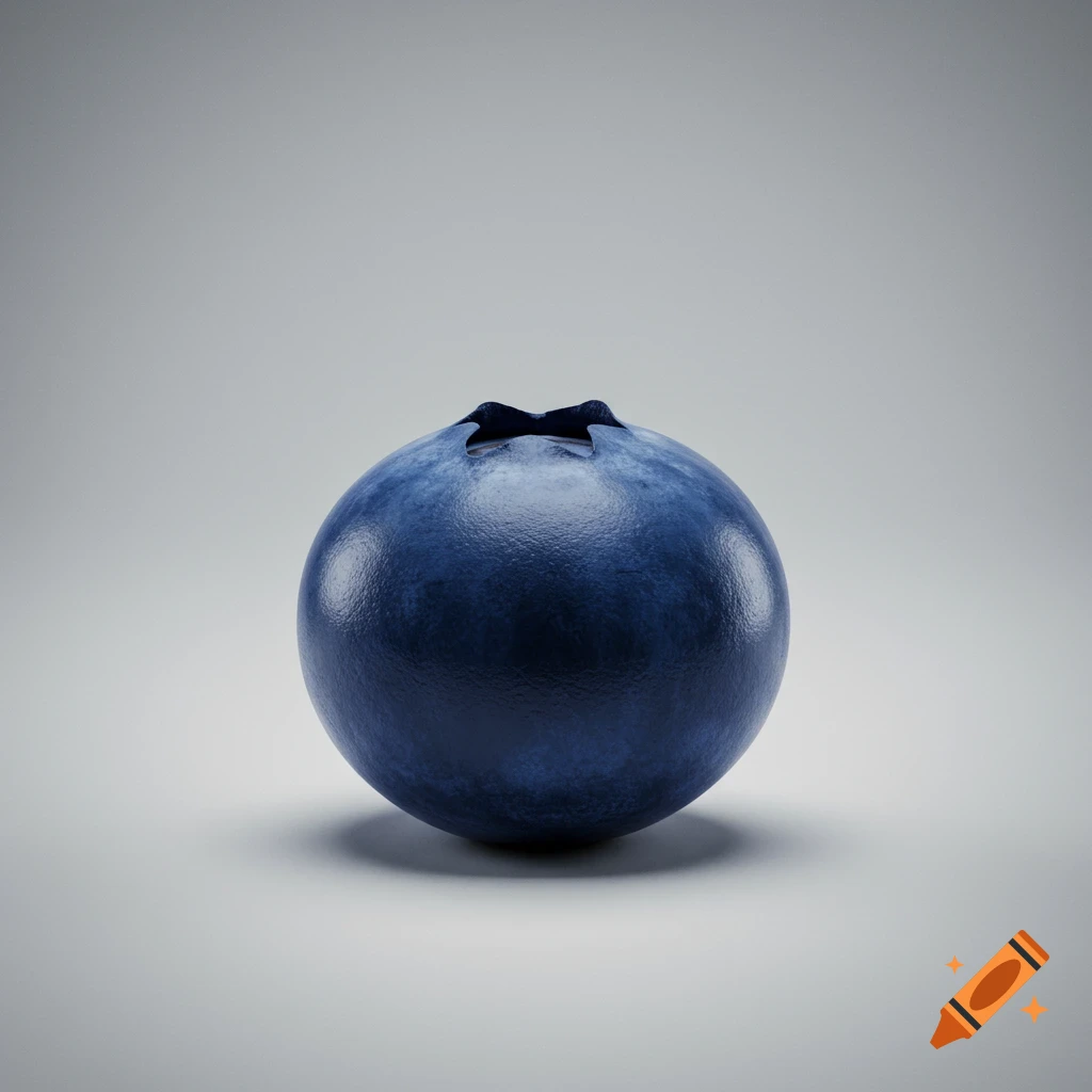 Photorealistic close-up of a single blueberry on a light grey background.