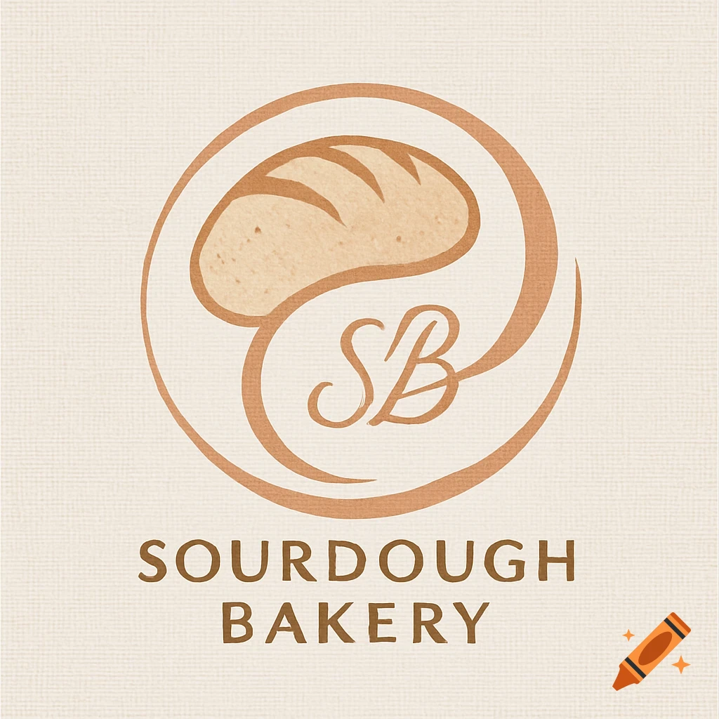 A modern logo for Sourdough Bakery featuring a stylized bread loaf, initials 'SB', and 'SOURDOUGH BAKERY' text on a beige background.