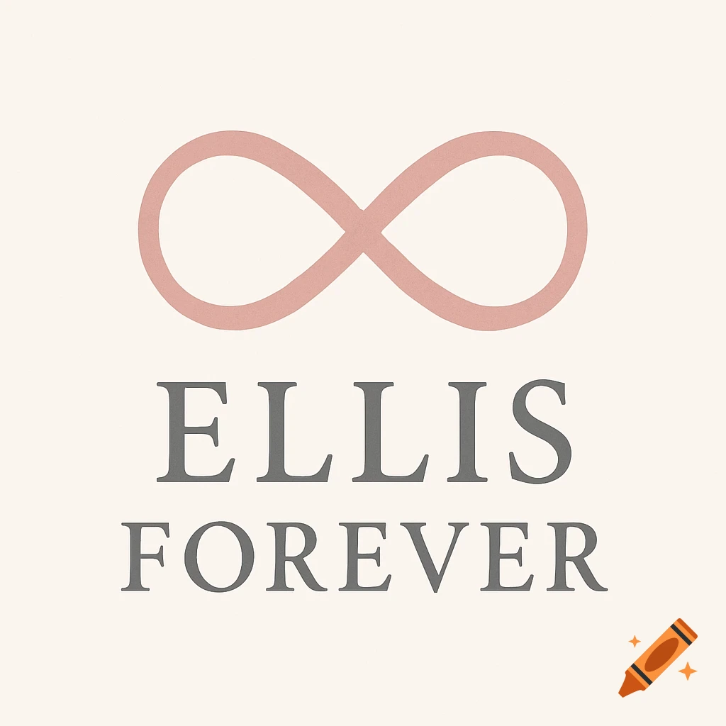 A blush pink infinity symbol above the words 'ELLIS FOREVER' in grey, on a light background.