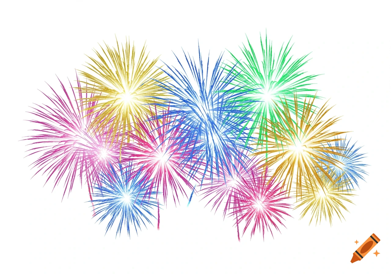 4th July, Fireworks, White Background created on Craiyon, image size:1280x896