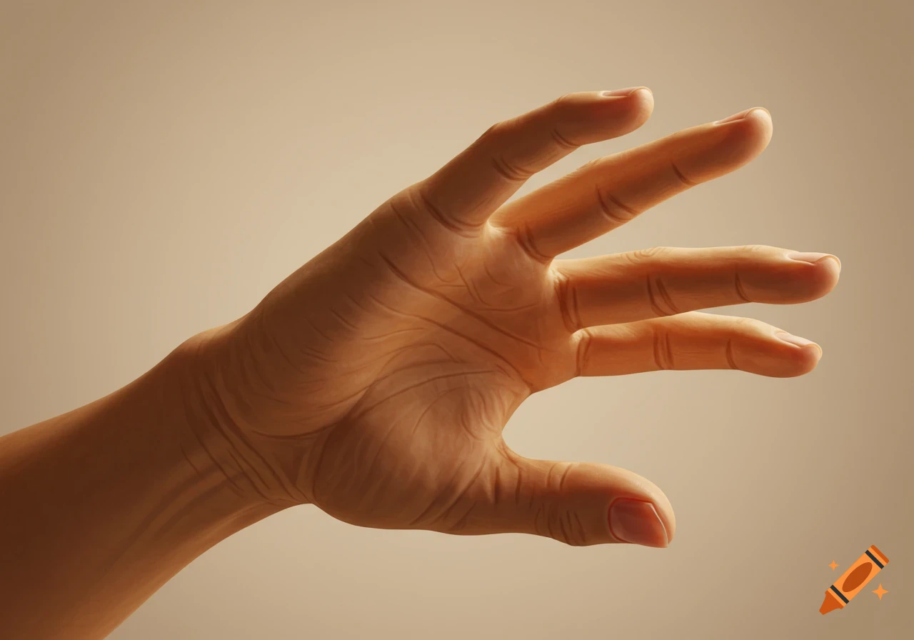 A photorealistic close-up of a human hand with fingers slightly curled.