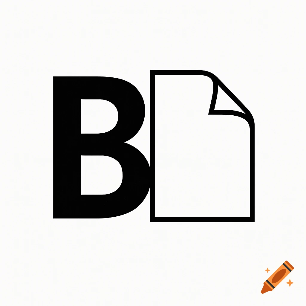 A minimalist logo with a black capital letter B and a white page outline with a curled corner.