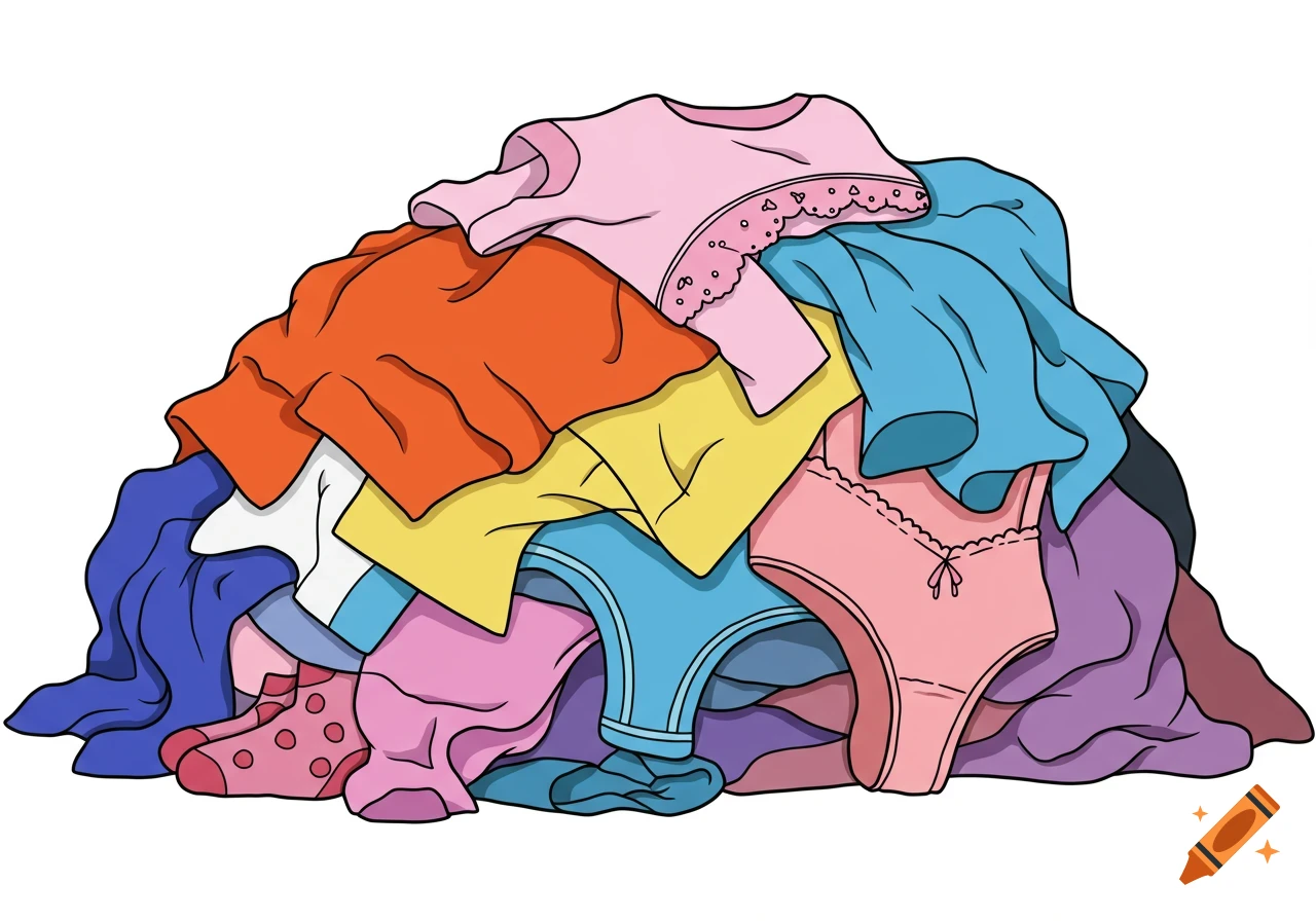 A colorful pile of clothes in a cartoon vector style.