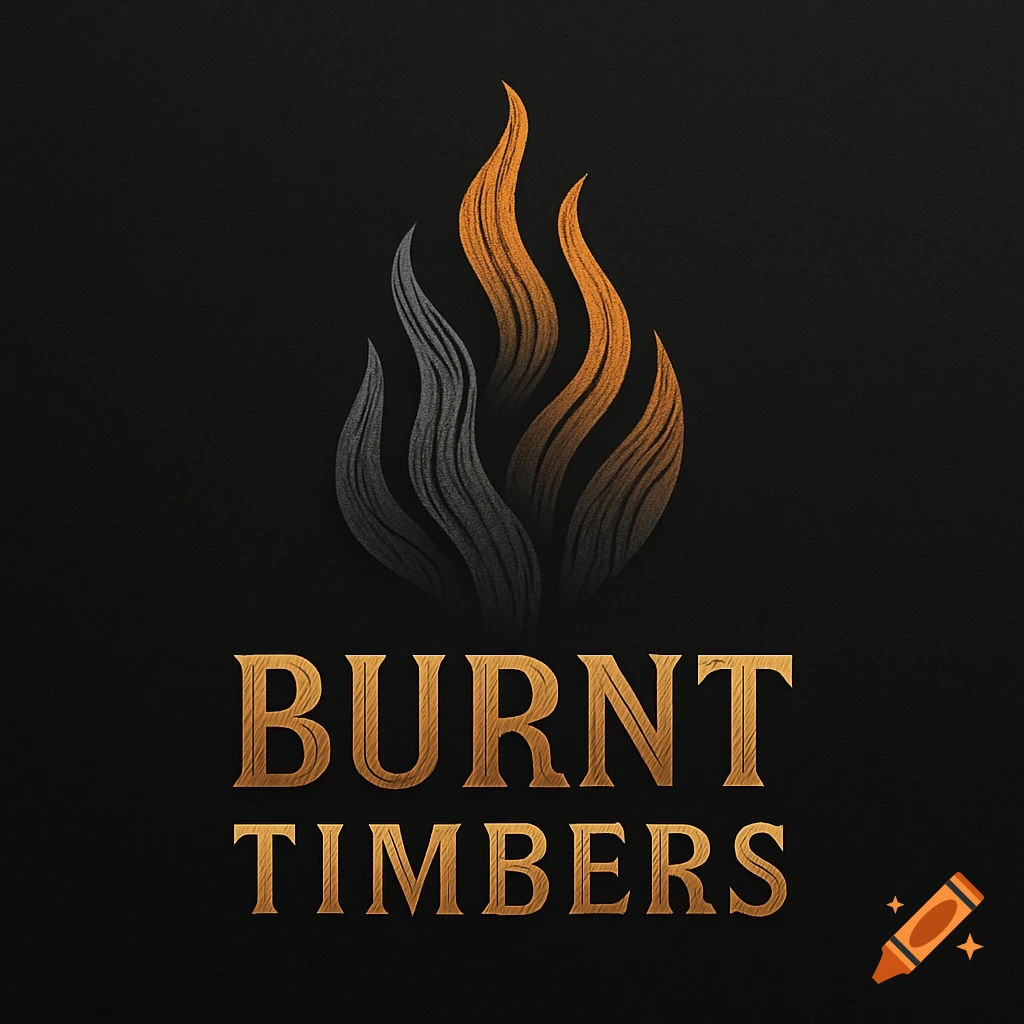 Logo for Burnt Timbers with stylized orange and gray flames on a dark background.