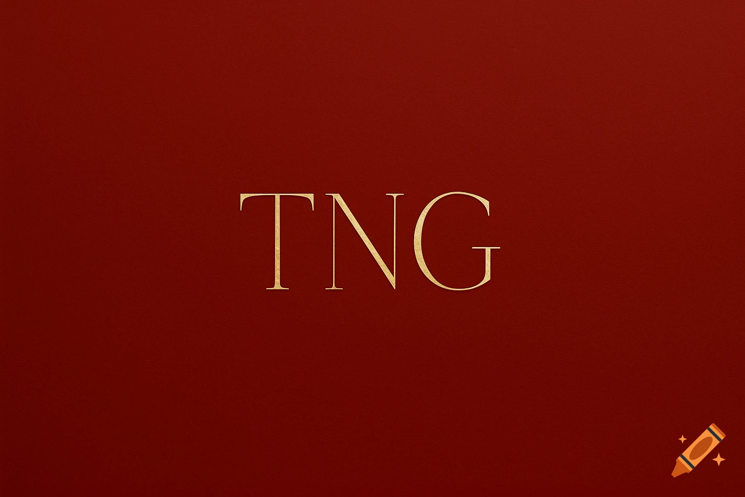 Thin gold letters "TNG" on a textured dark red background.