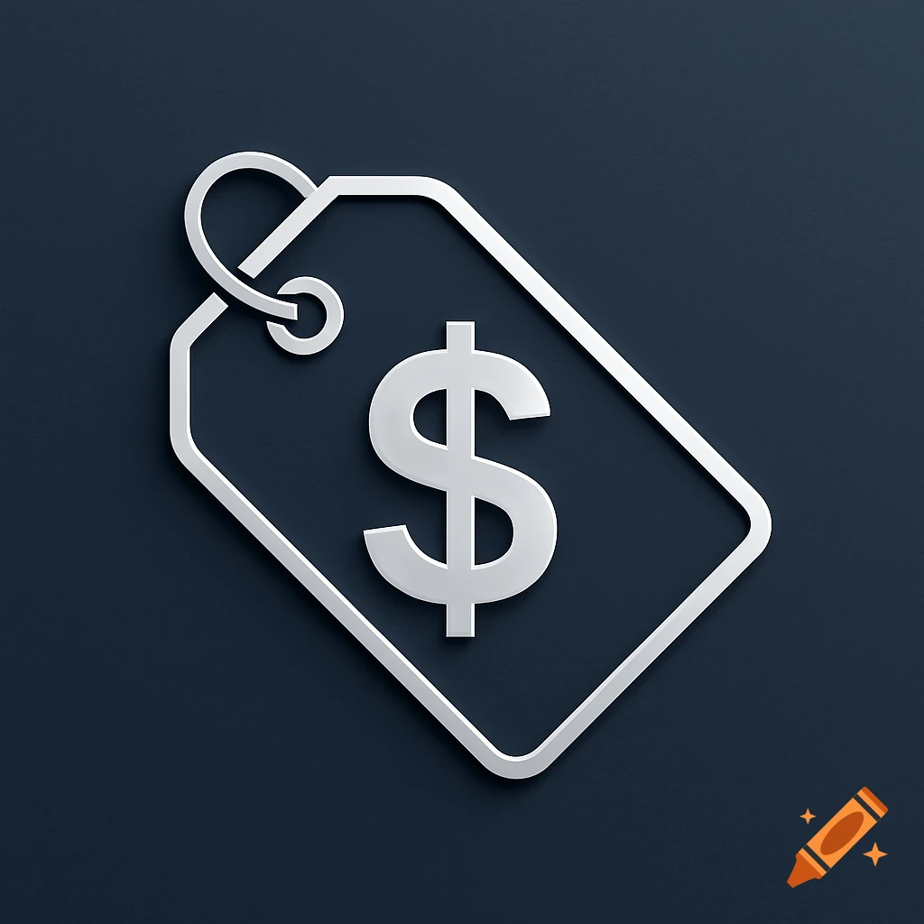 A silver price tag with a dollar sign ($) in the center, set against a dark blue background.