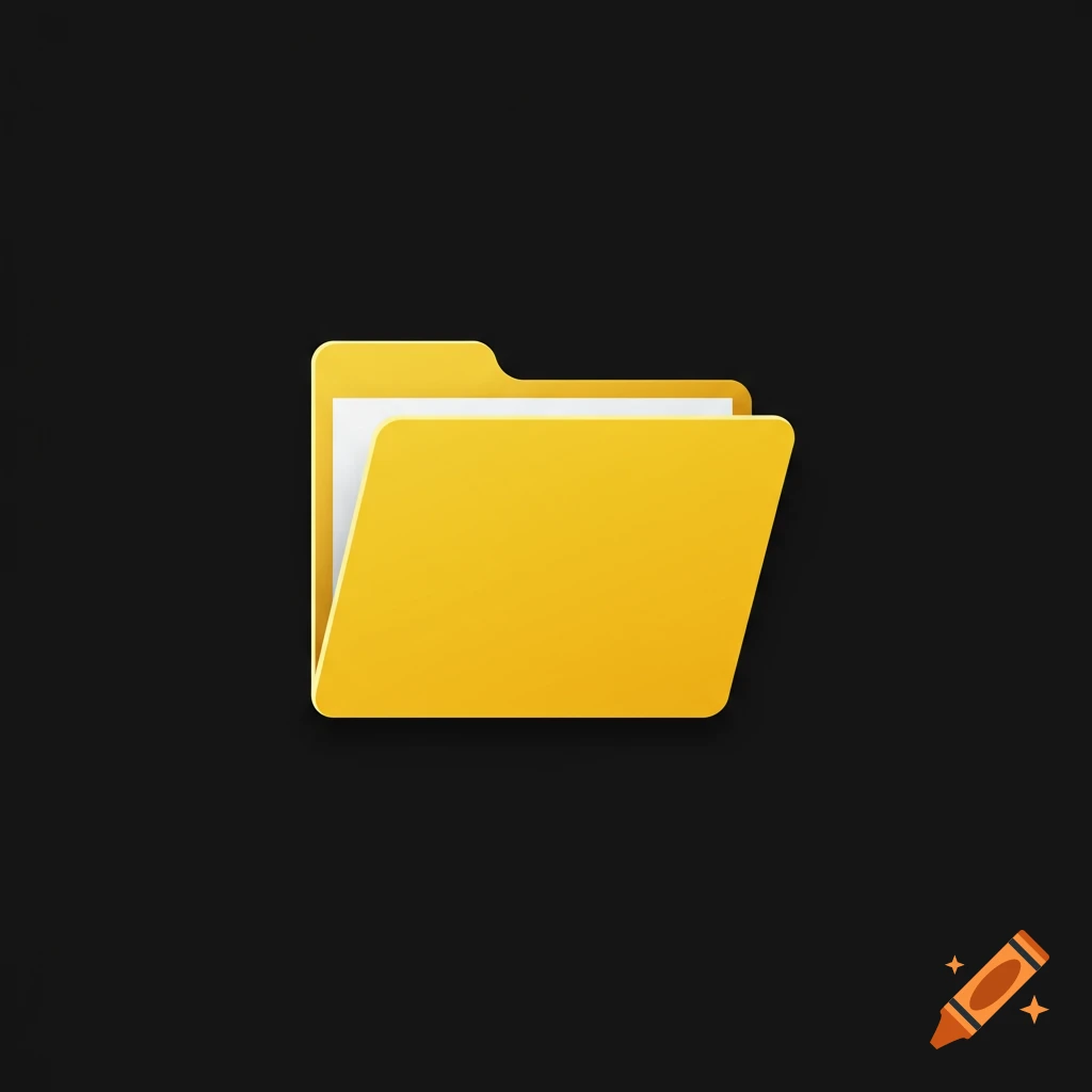 A stylized yellow file folder icon with a white paper insert, on a solid black background.