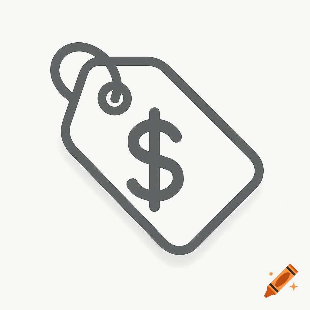 A simple gray outline icon of a price tag with a dollar sign symbol on it, against a white background.