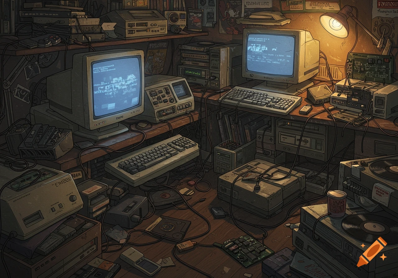 Retro illustration of a superhero computer with a red cape and Superman ...