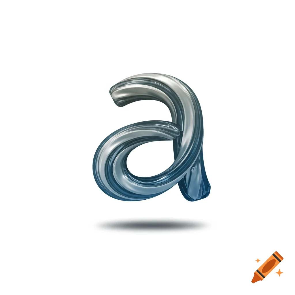 A glossy, metallic lowercase letter 'a' in shades of silver and blue, floating over a white background.